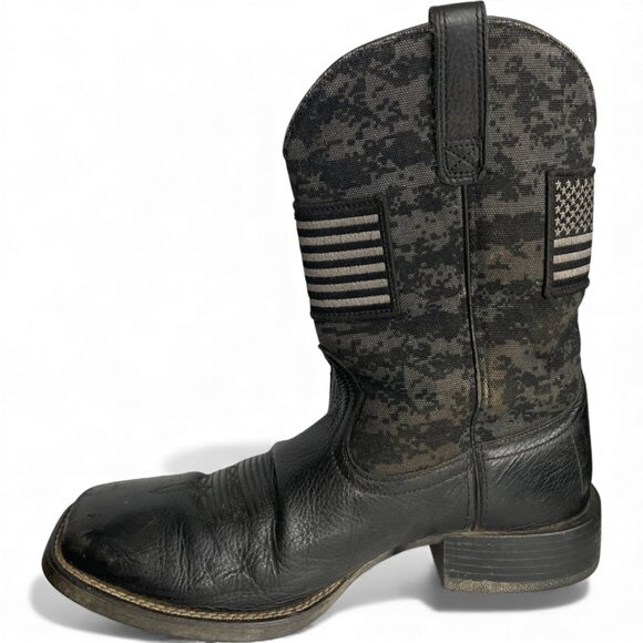 Ariat Leather Western Cowboy Camo US Flag Black Boots Men's 10.5 - Picture 5 of 12